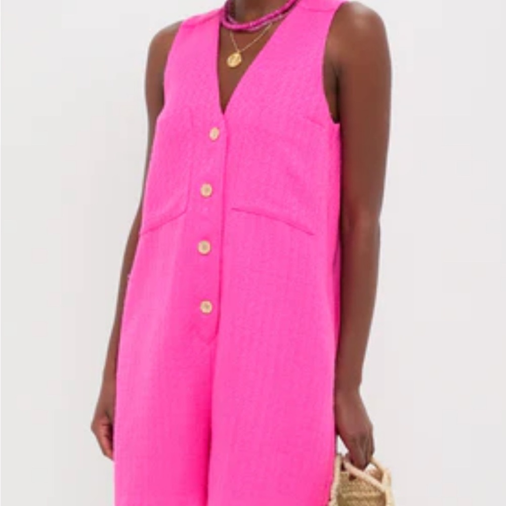 Tuckernuck Pink Jumpsuit with V-Neck and Wide-Leg Design